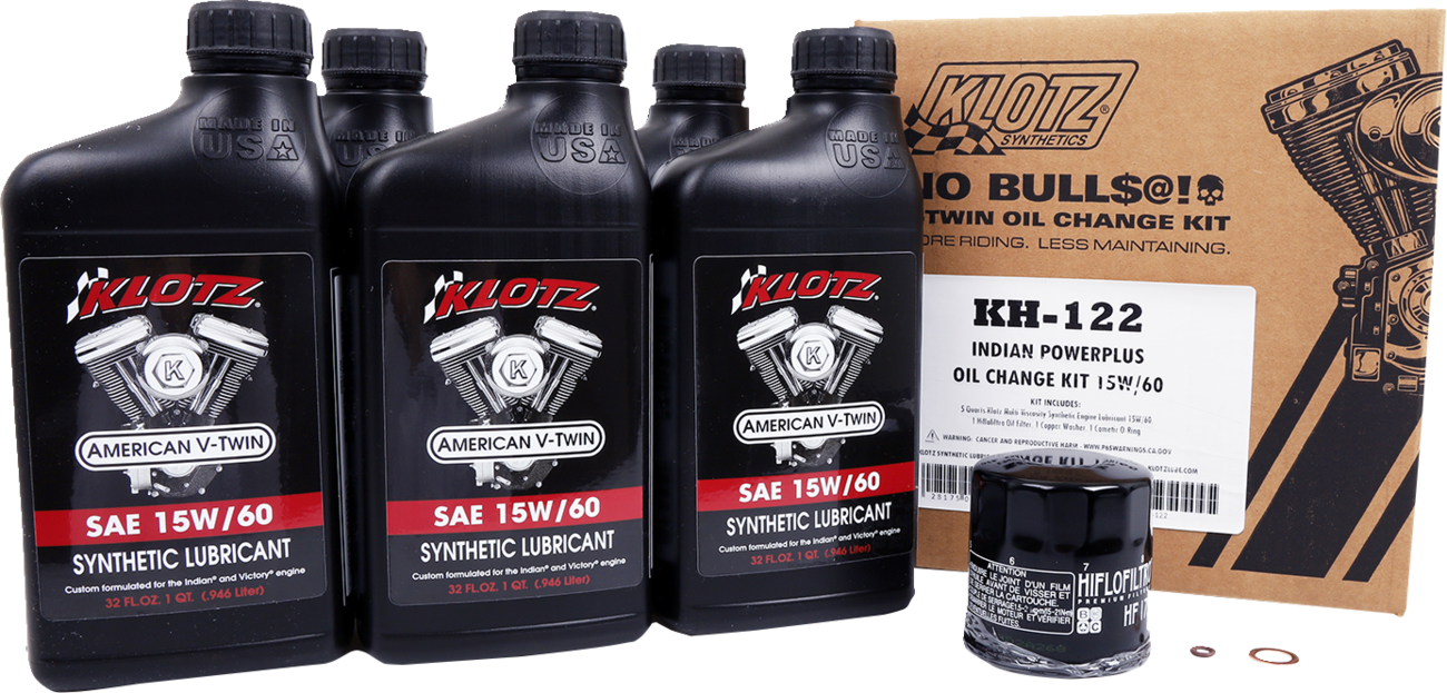 Klotz Synthetic 15W-60 Engine Oil Change Kit for 2020-2023 Indian Powerplus