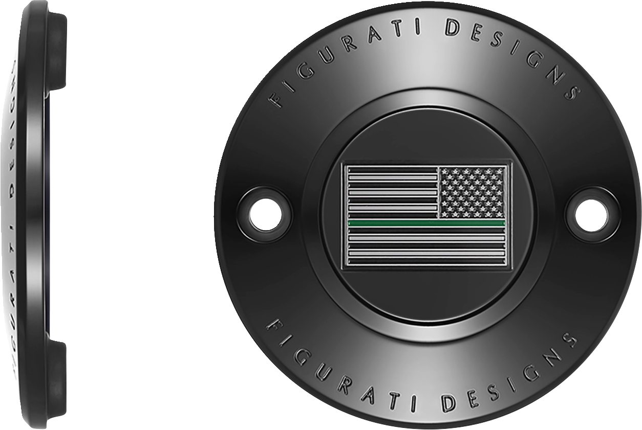 Figurati Designs Green Line Flag Black Timing Cover for 2017-2023 Harley M8