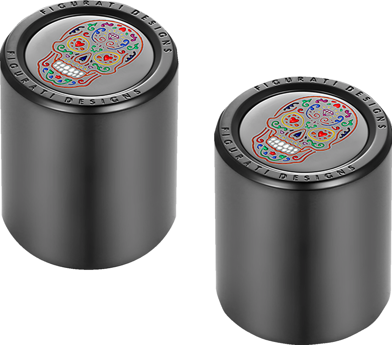 Figurati Designs Black Sugar Skull 1" x 1.25" Docking Hardware Covers for Harley