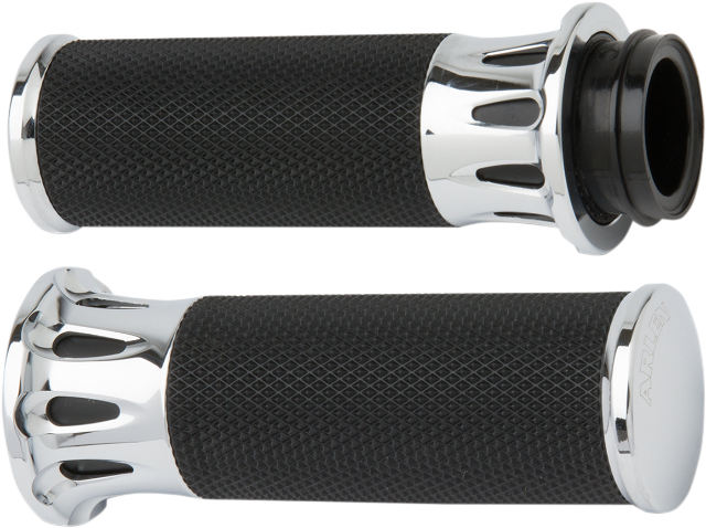 Arlen Ness Chrome Fusion Deep Cut Cable Hand Grips for 1980-2022 Harley Davidson