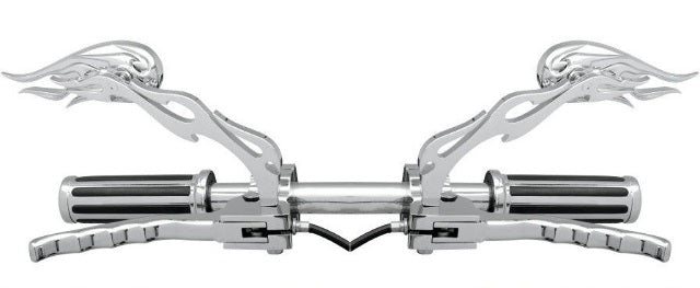 Drag Specialties Chrome 6" Stem 3D Flame Motorcycle Mirrors fits Harley Davidson