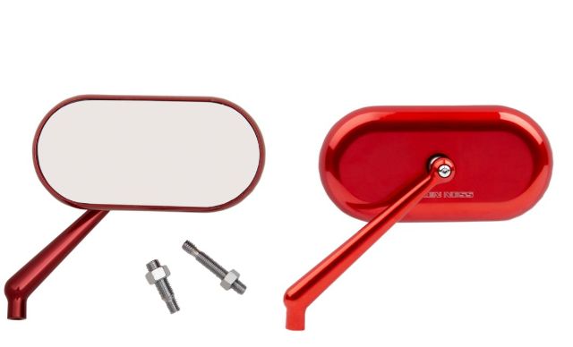 Arlen Ness Gloss Red Oval Convex Side View Screw in Handlebar Mirror Set