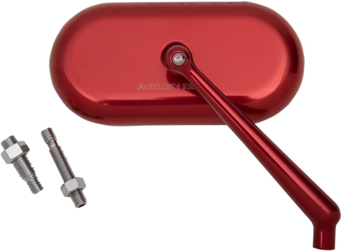 Arlen Ness Red Oval Convex Side View Screw in Right Side Single Handlebar Mirror