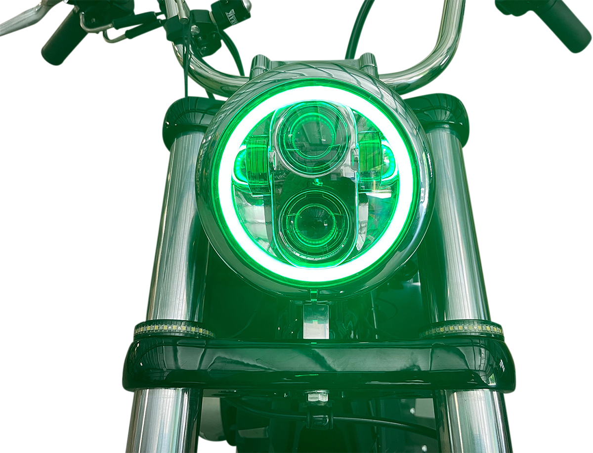 Custom Dynamics ProGLOW LED Chrome Headlamp with Color Halo for 1957-2022 Harley