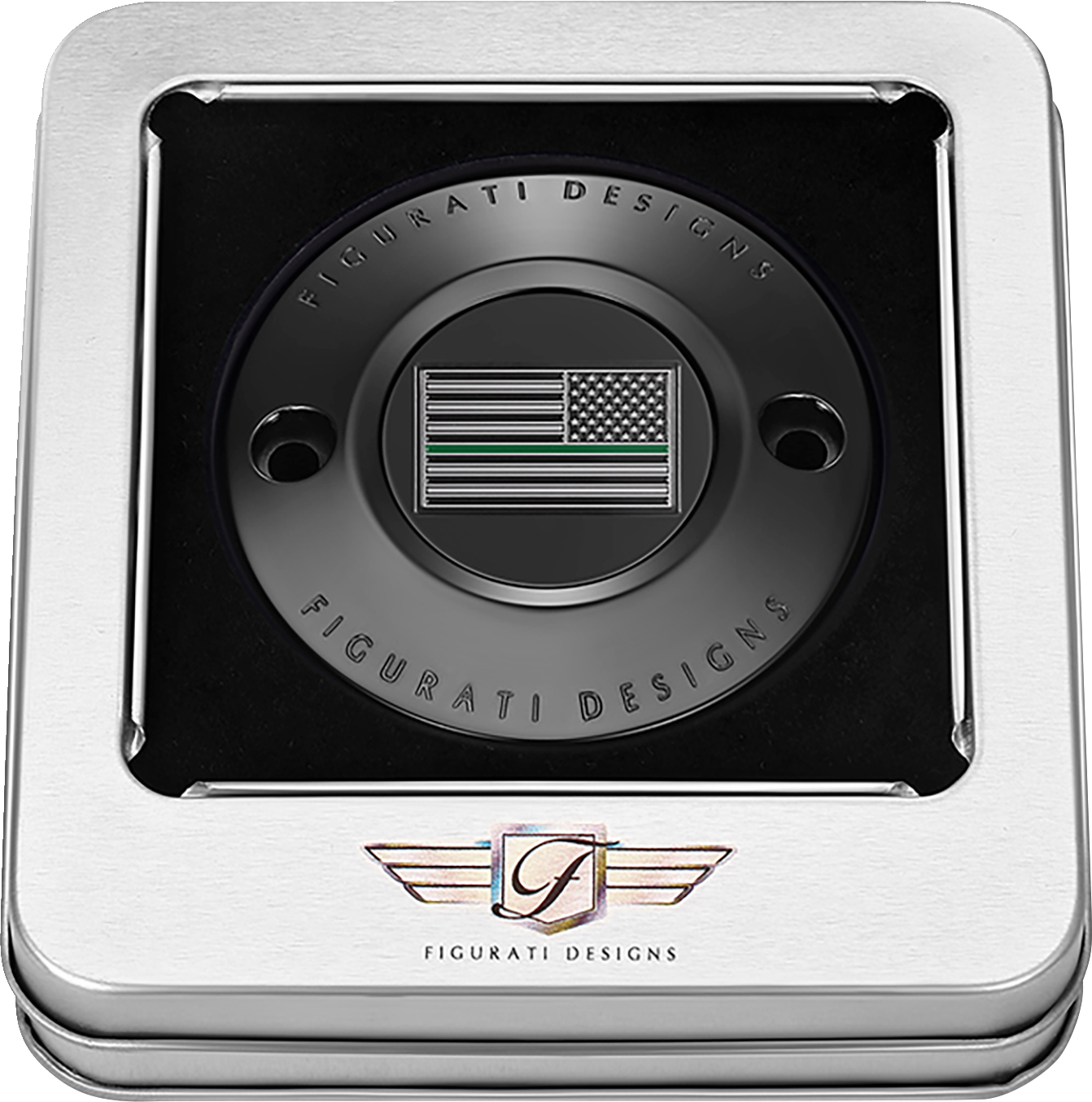 Figurati Designs Green Line Flag Black Timing Cover for 2017-2023 Harley M8