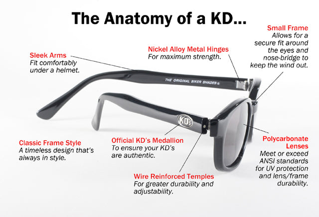 KD's Original 1 Pair Biker Motorcycle Dark Grey Old School Biker Sunglasses 2120