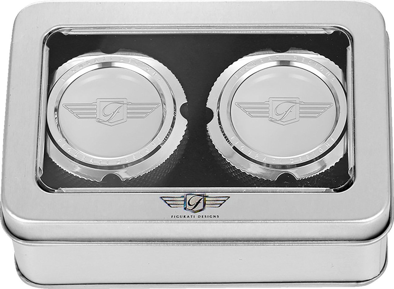 Figurati Designs Chrome Front Axle Nut Covers for 2002-2022 Harley Davidson