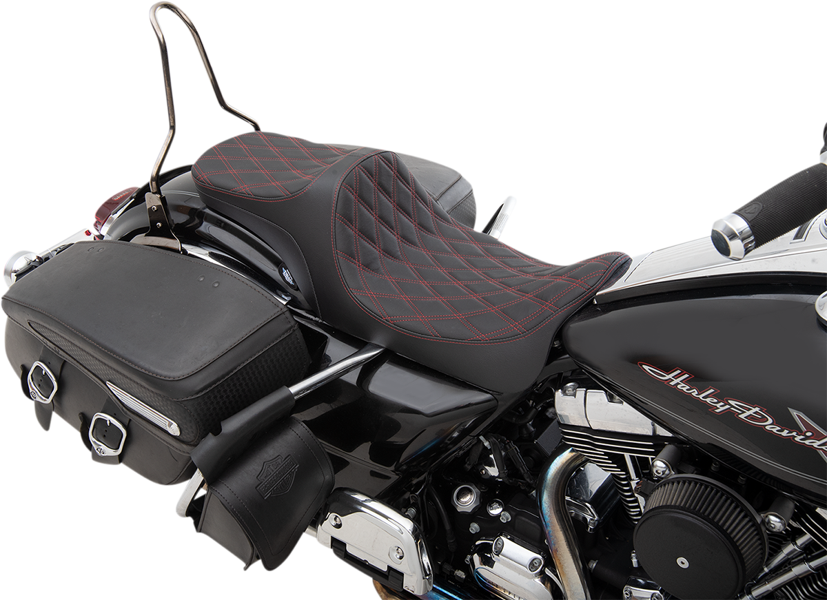 Drag Specialties Predator III Red Diamond Seat fits 2008-2024 Harley Touring