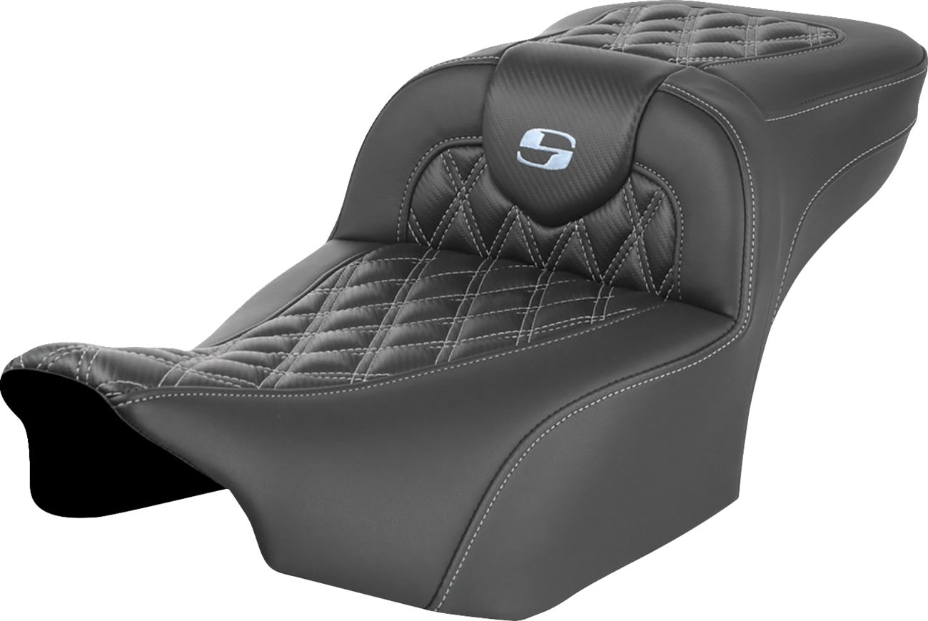Saddlemen Roadsofa Silver Lattice Carbon Extended Gel Seat 23-25 Harley Touring