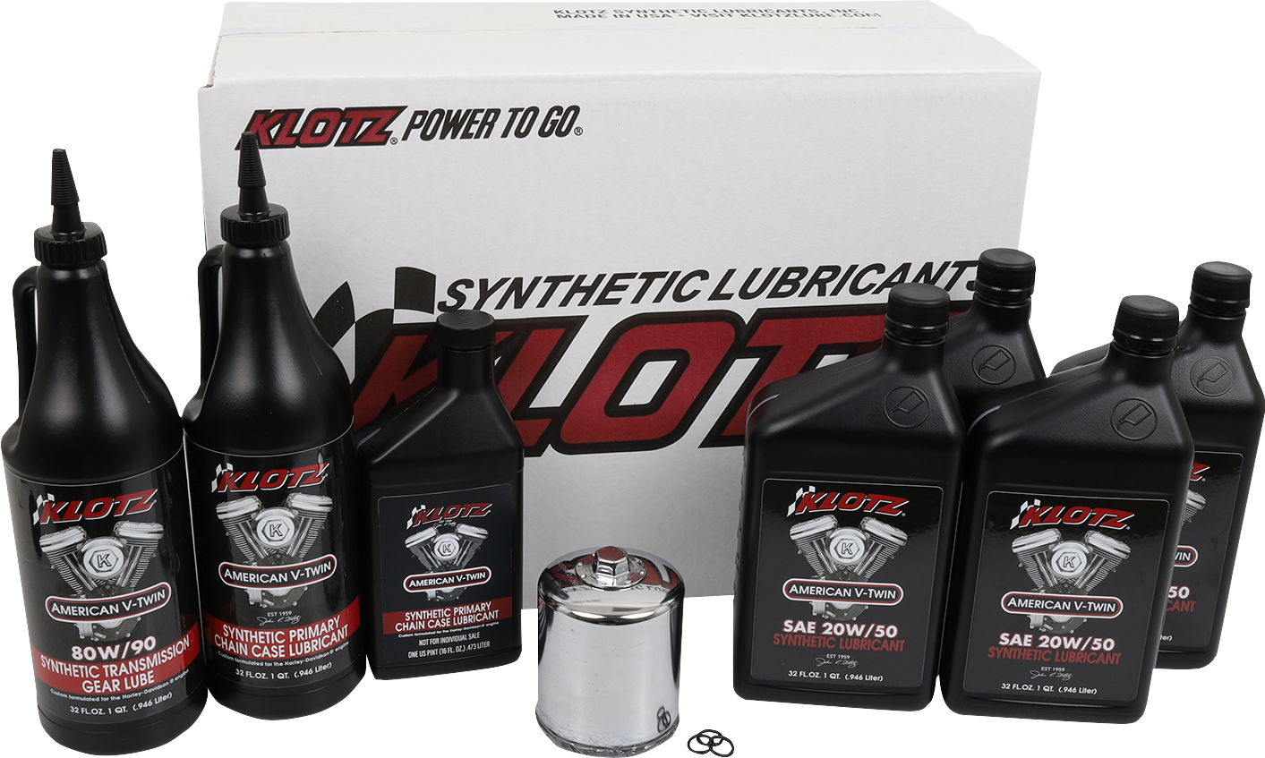 Klotz Synthetic 20W-50 Premium Oil Change Kit 1999-2022 Harley Davidson Models