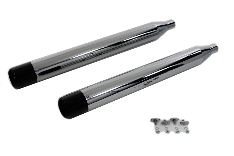 Wyatt Gatling Chrome Black Hollow Point Muffler Set 95-16 Harley Touring FLT