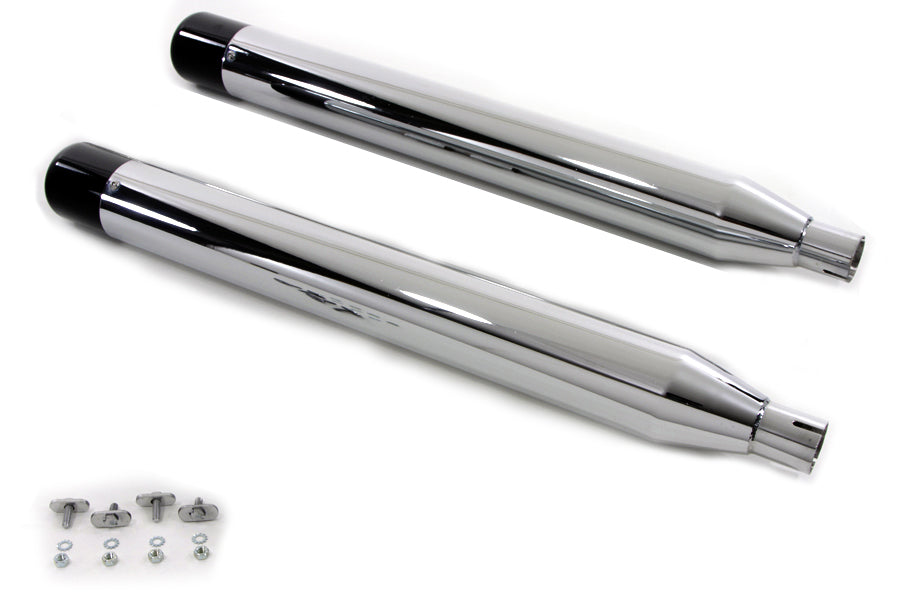 Wyatt Gatling Chrome Black Hollow Point Muffler Set 95-16 Harley Touring FLT