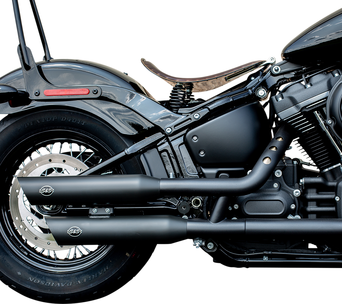 S&S Black Race Dual Slash Cut Slip on Exhaust Mufflers for 18-22 Harley Softail