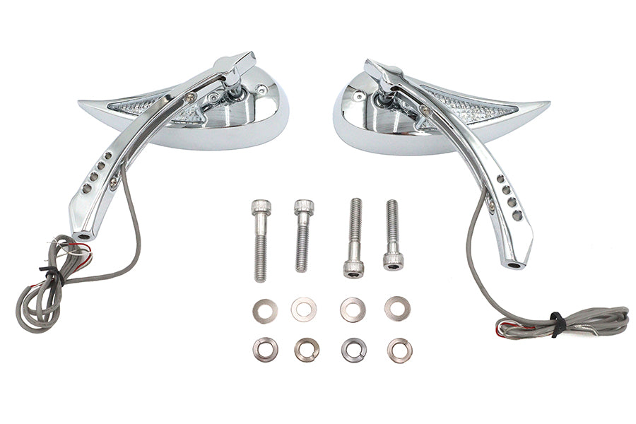Vtwin Pair Teardrop Mirrors Led Turn Signals Front & Back Billet fits Harley