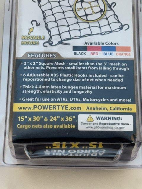Powertye Black 15"x15" Universal Motorcycle Luggage Storage Cargo Net