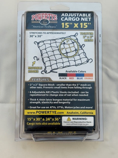 Powertye Black 15"x15" Universal Motorcycle Luggage Storage Cargo Net