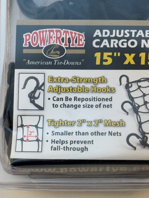 Powertye Black 15"x15" Universal Motorcycle Luggage Storage Cargo Net