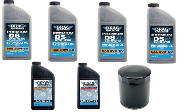 Drag Specialties 20W-50 Synthetic Oil & Black Filter Change Kit 1999-2017 Harley