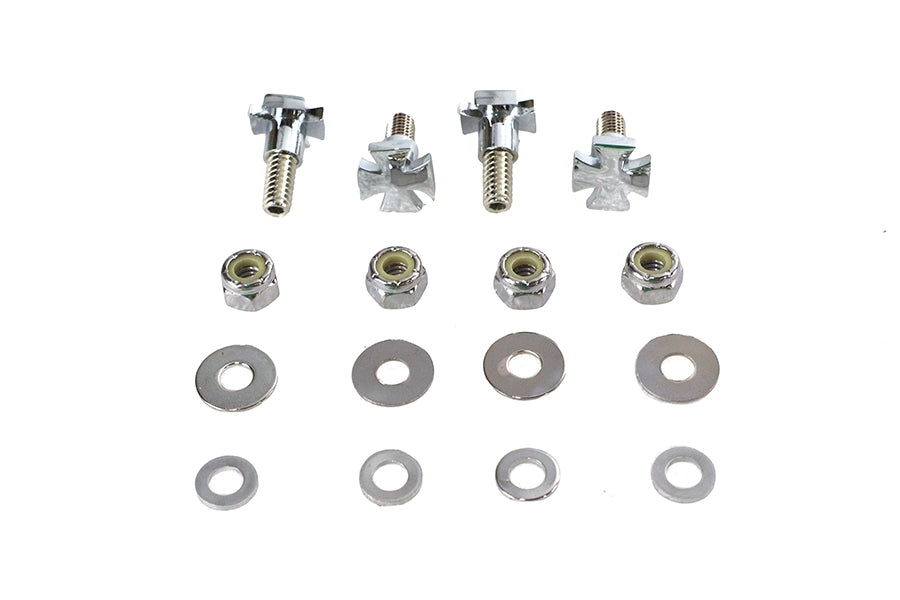 VTwin Chrome Maltese Cross Rear License Plate Frame Mount Bolt Kit fits Harley