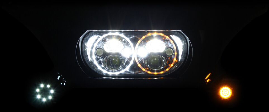 Custom Dynamics Dual Amber White LED Headlight 2015-2024 Harley Road Glide FLTRX