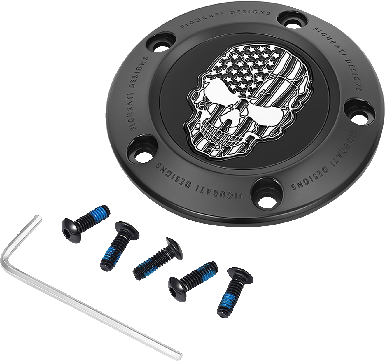 Figurati Designs Skull B&W American Flag Black Timing Cover for 1999-2017 Harley