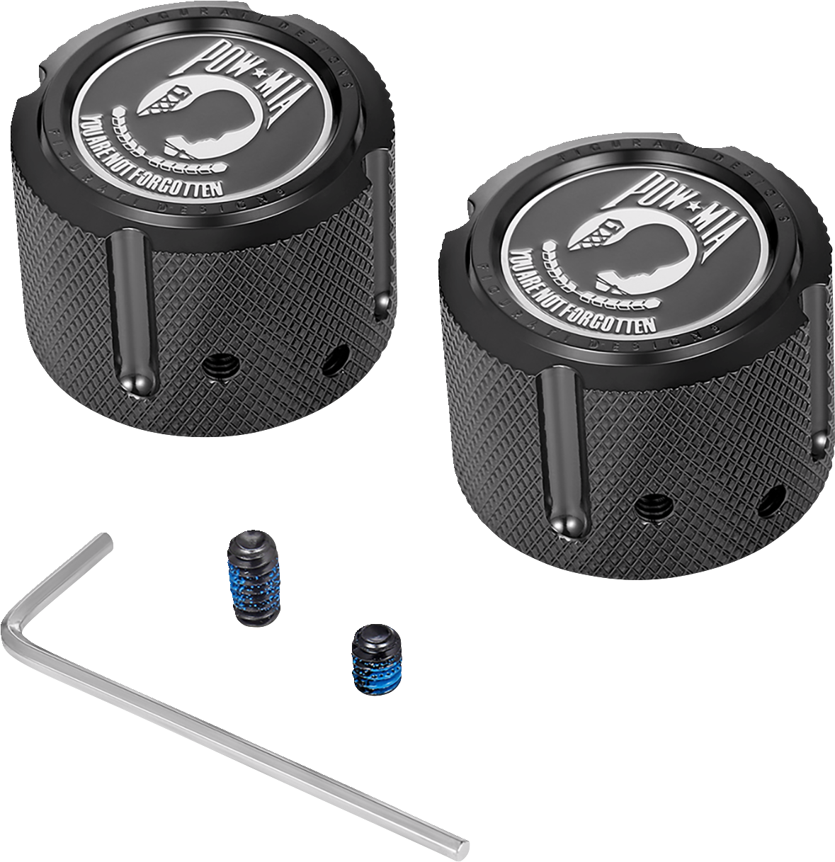Figurati Designs POW-MIA Front Axle Nut Black Covers for 2002-2022 Harley