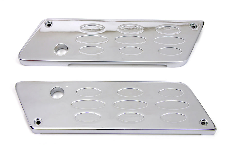 VTwin Louvered Chrome Rear Saddlebag Hinge Covers 1993-2013 Harley Touring FLT