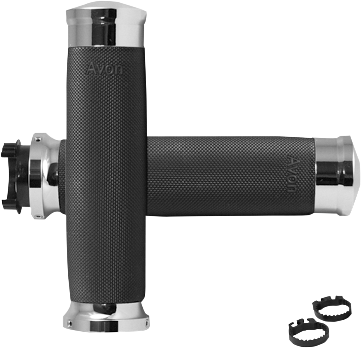 Avon Custom Contour Chrome Aluminum Rubber 1" Metric Motorcycle Handlebar Grips