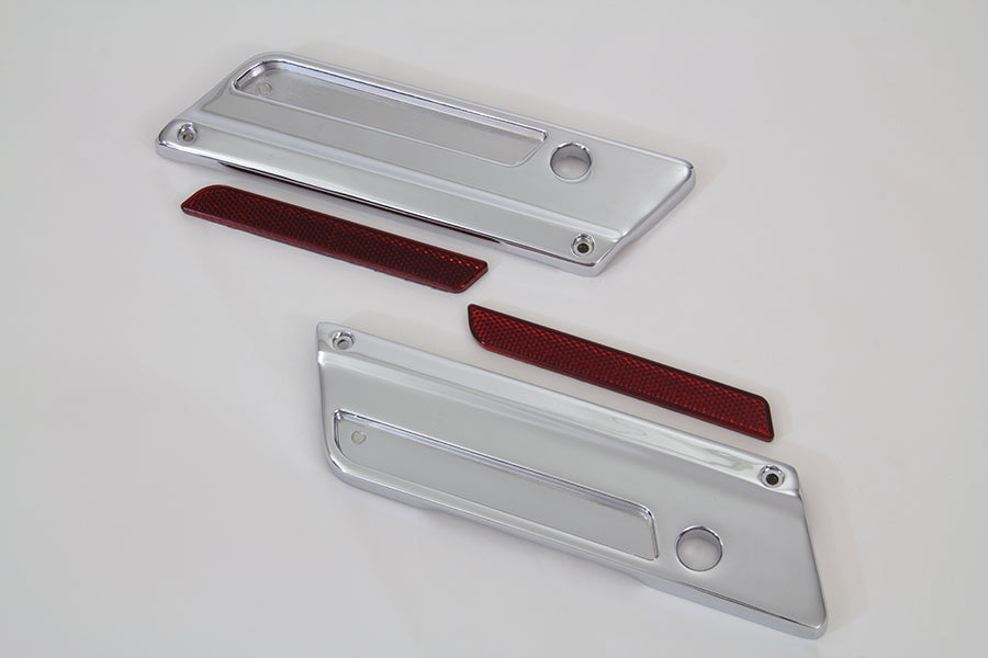 VTwin Chrome Saddlebag Hinge Cover & Reflector Set 1993-2013 Harley Touring FLT