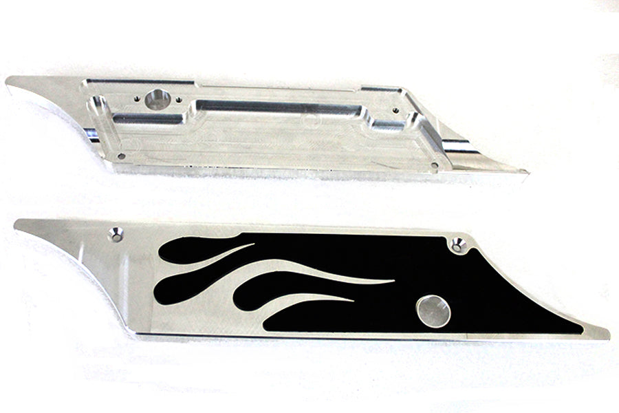 VTwin Black Flames Chrome Saddlebag Hinge Covers 1993-2013 Harley Touring FLT