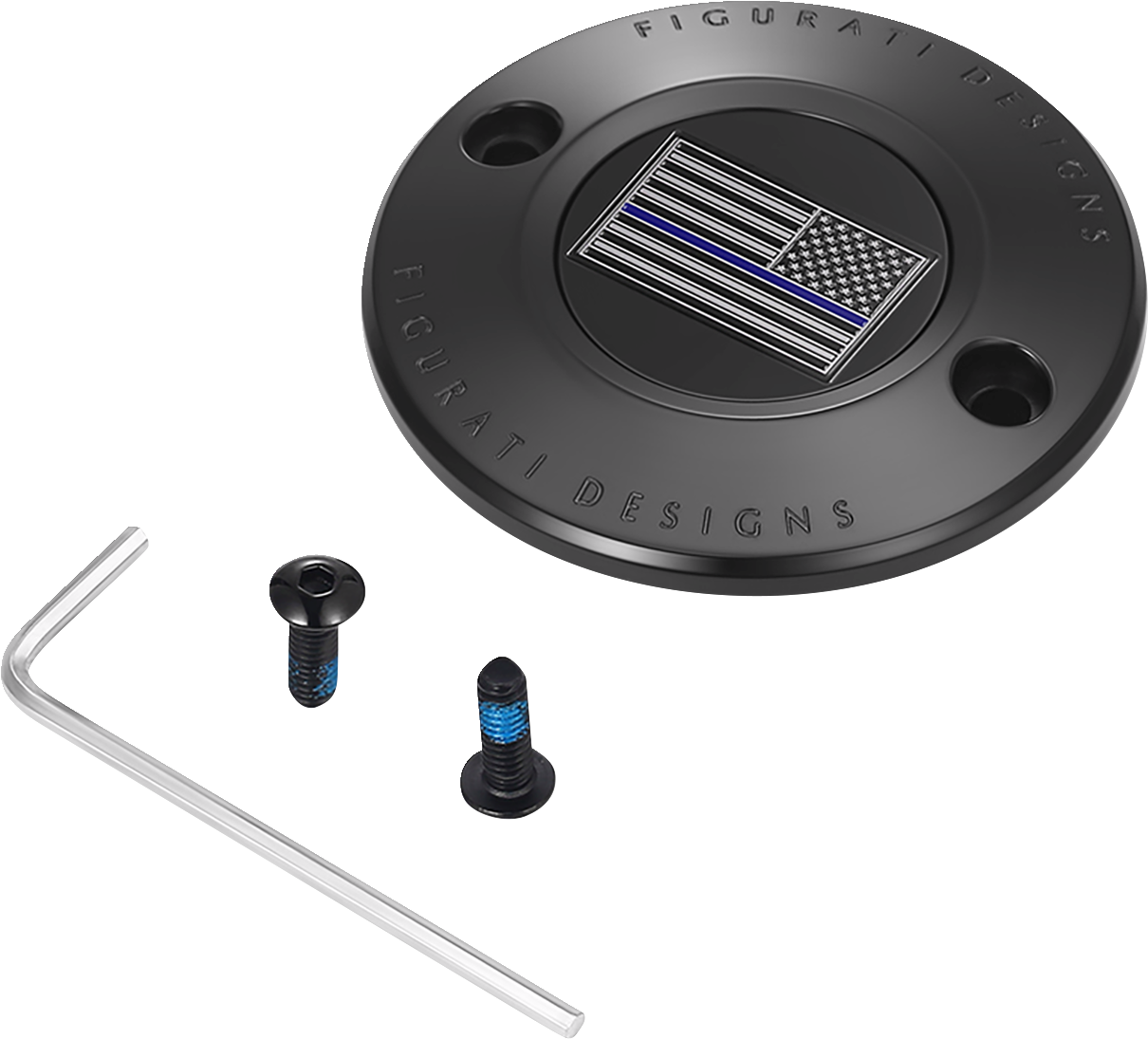 Figurati Designs Blue Line Flag Black Timing Cover for 2017-2023 Harley M8
