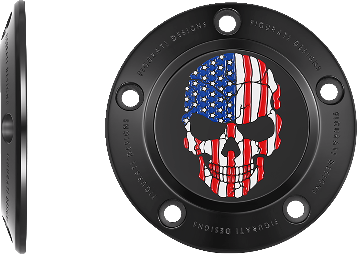 Figurati Designs Skull American Flag Black Timing Cover for 1999-2017 Harley