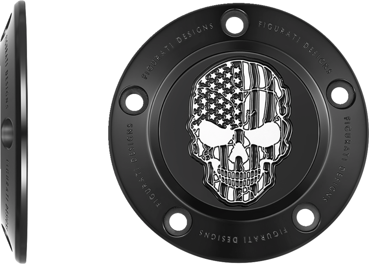 Figurati Designs Skull B&W American Flag Black Timing Cover for 1999-2017 Harley