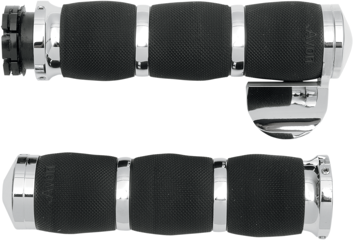 Avon 3 Ring Air Cushioned Black Chrome 1" Motorcycle Handlebar Grips for Harley