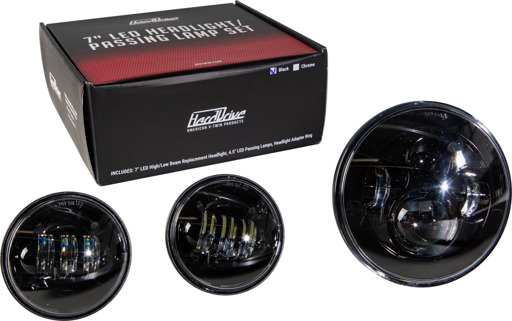 Harddrive Black Motorcycle LED Headlight & Passing Lamp Kit Harley Davidson