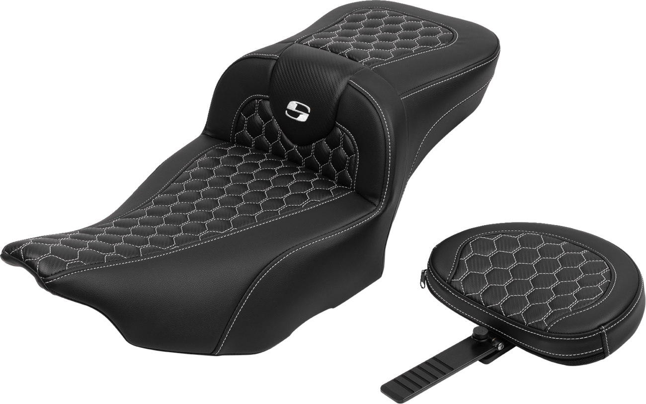 Saddlemen Roadsofa White Honeycomb Extended Seat & Backrest 23-25 Harley Touring