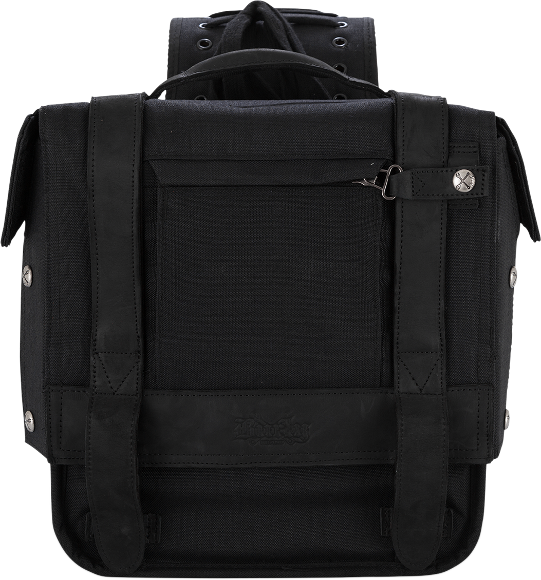 Burly Brand Black Leather Cordura Throw-Over Saddlebags for Harley Davidson