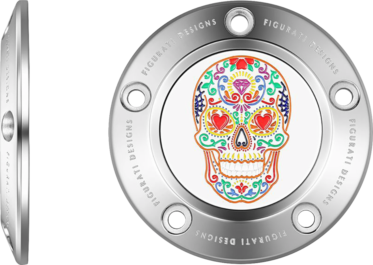 Figurati Designs Sugar Skull 5 Hole Timing Cover for 1999-2017 Harley Twin Cam