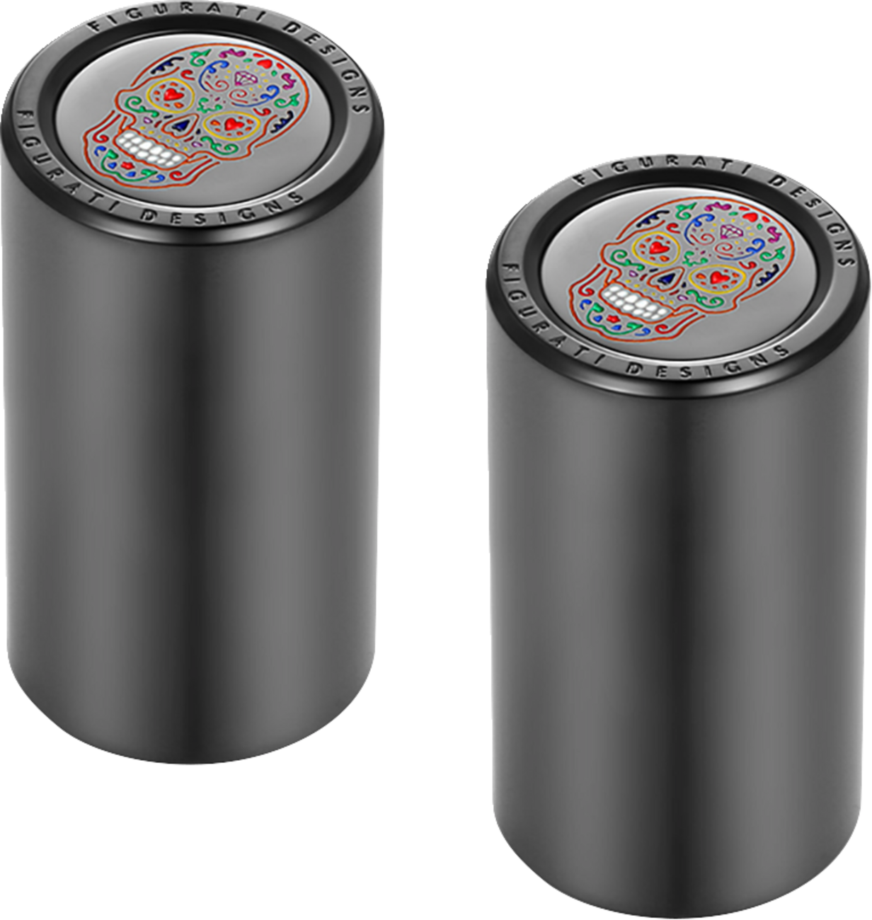Figurati Designs Black Sugar Skull Long Docking Hardware Covers for Harley