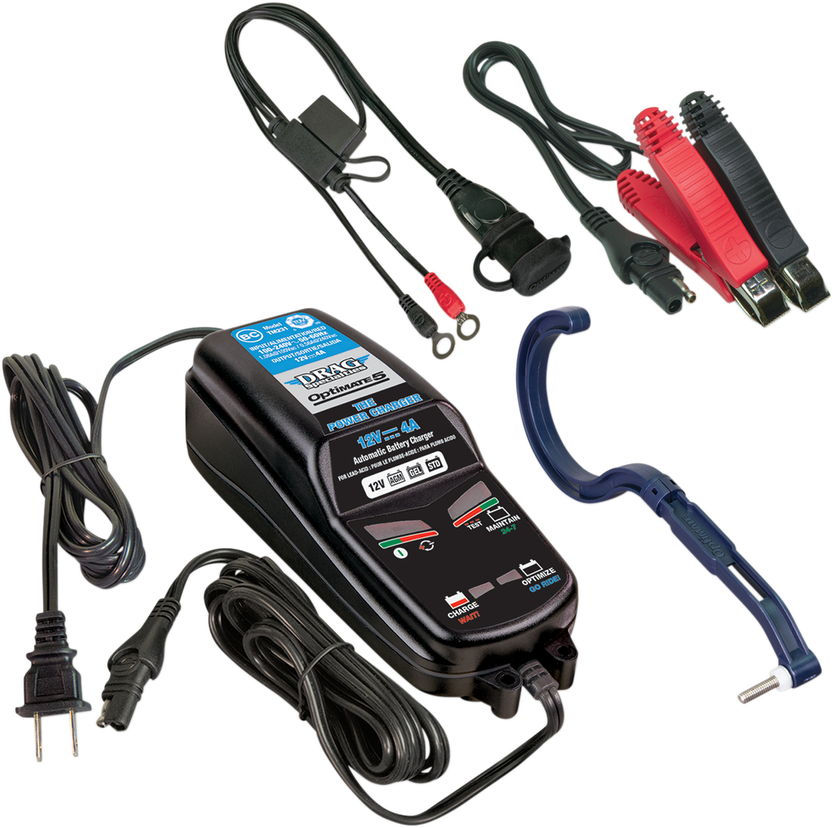 Drag Specialties Optimate 5 Black 12V 4A Motorcycle Battery Power Charger