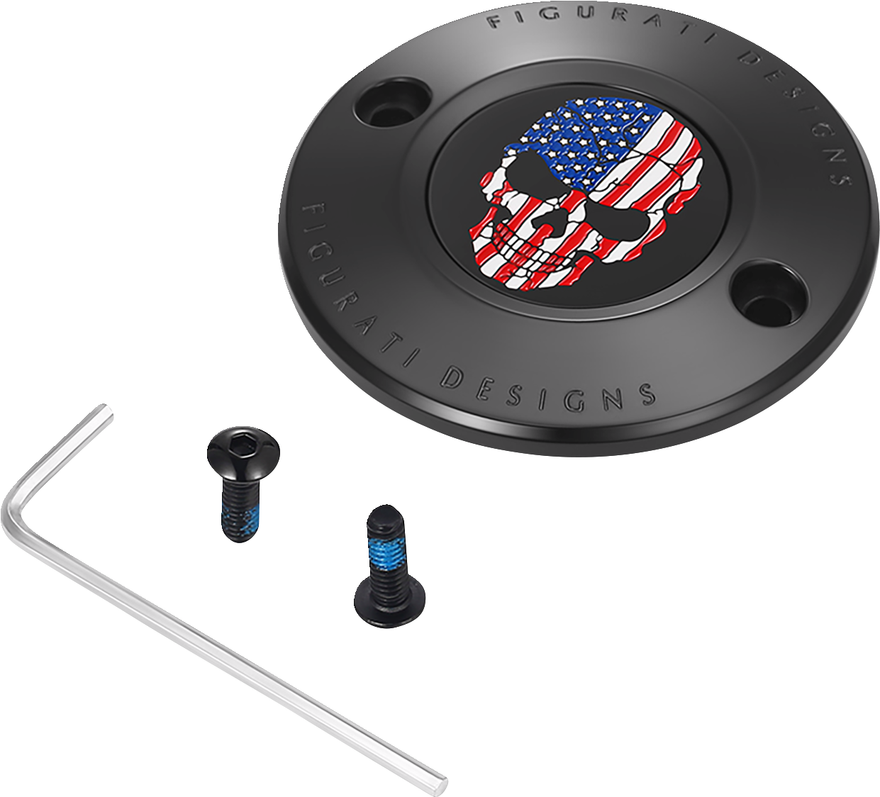 Figurati Designs Skull American Flag Black Timing Cover for 2017-2023 Harley M8