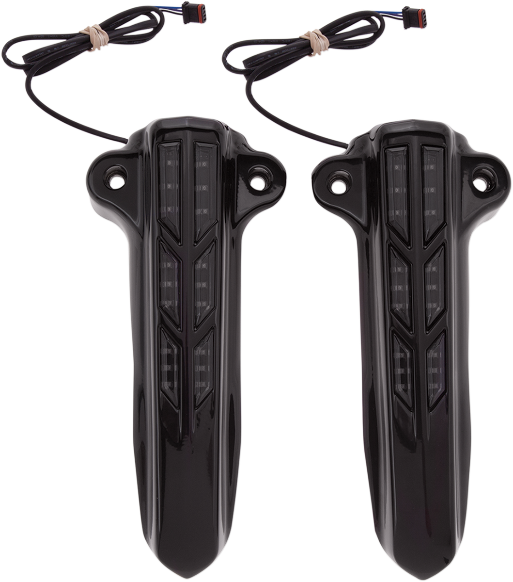 Ciro Black Lower Front Fork Leg LED Lighted Covers fits 2014-2024 Harley Touring