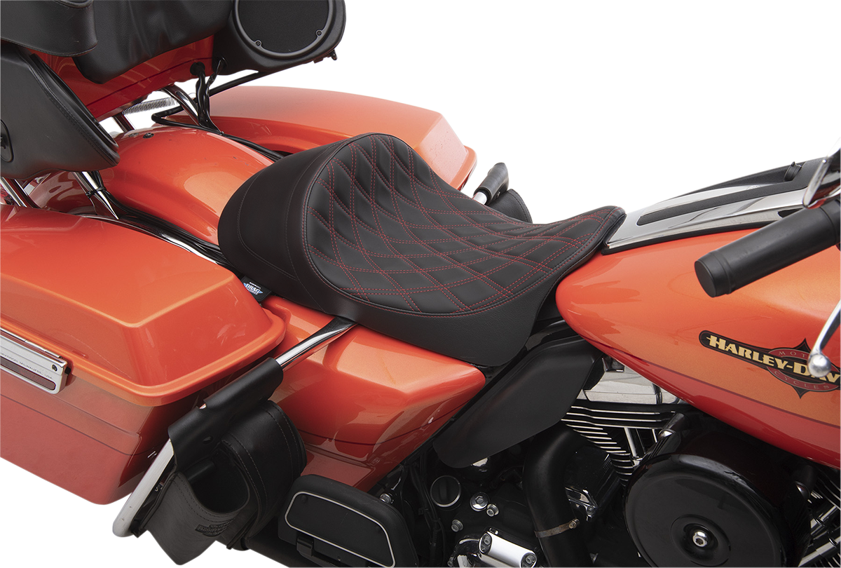 Drag Specialties Red Diamond Stitch Low Solo Seat fits 2008-2024 Harley Touring