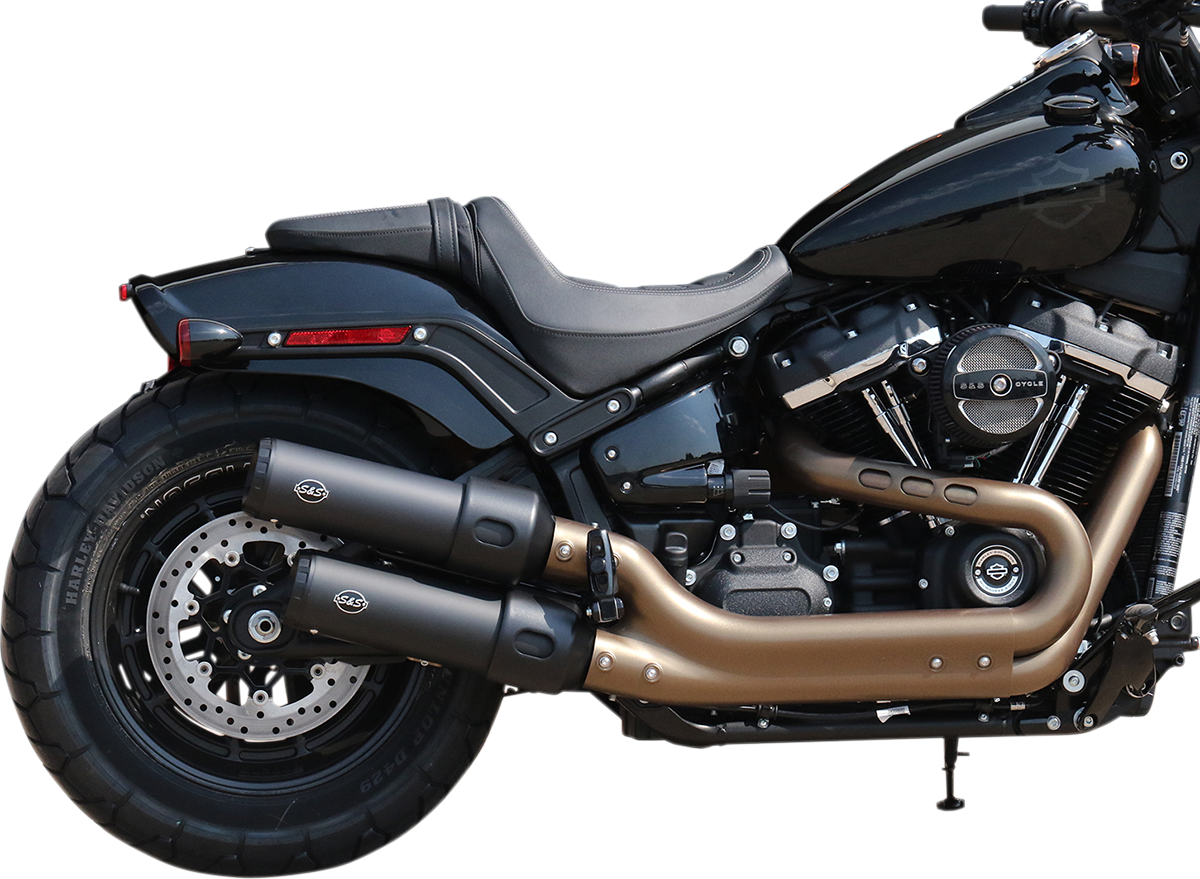 S&S Cycle Black Grand National Slip On Mufflers for 2018-22 Harley Fat Bob FXFB