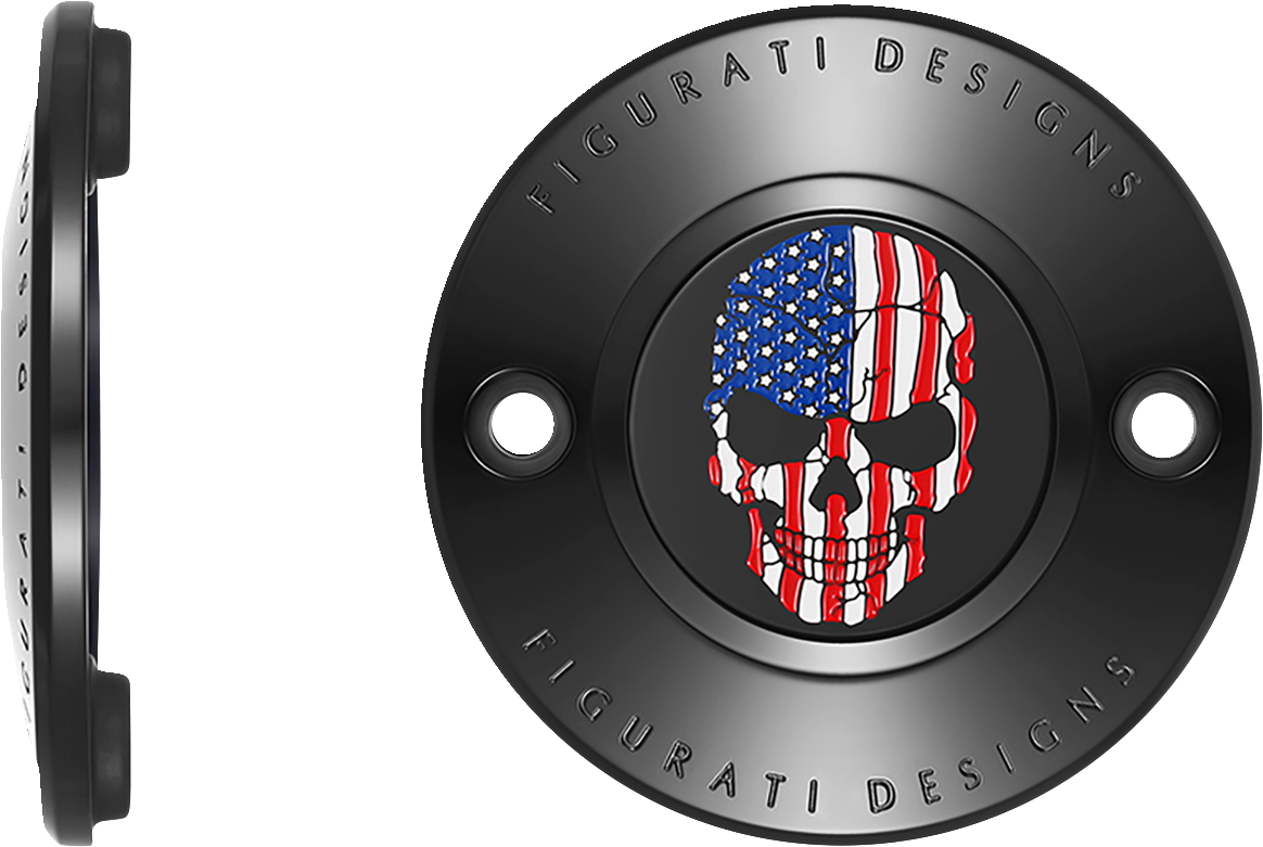 Figurati Designs Skull American Flag Black Timing Cover for 2017-2023 Harley M8