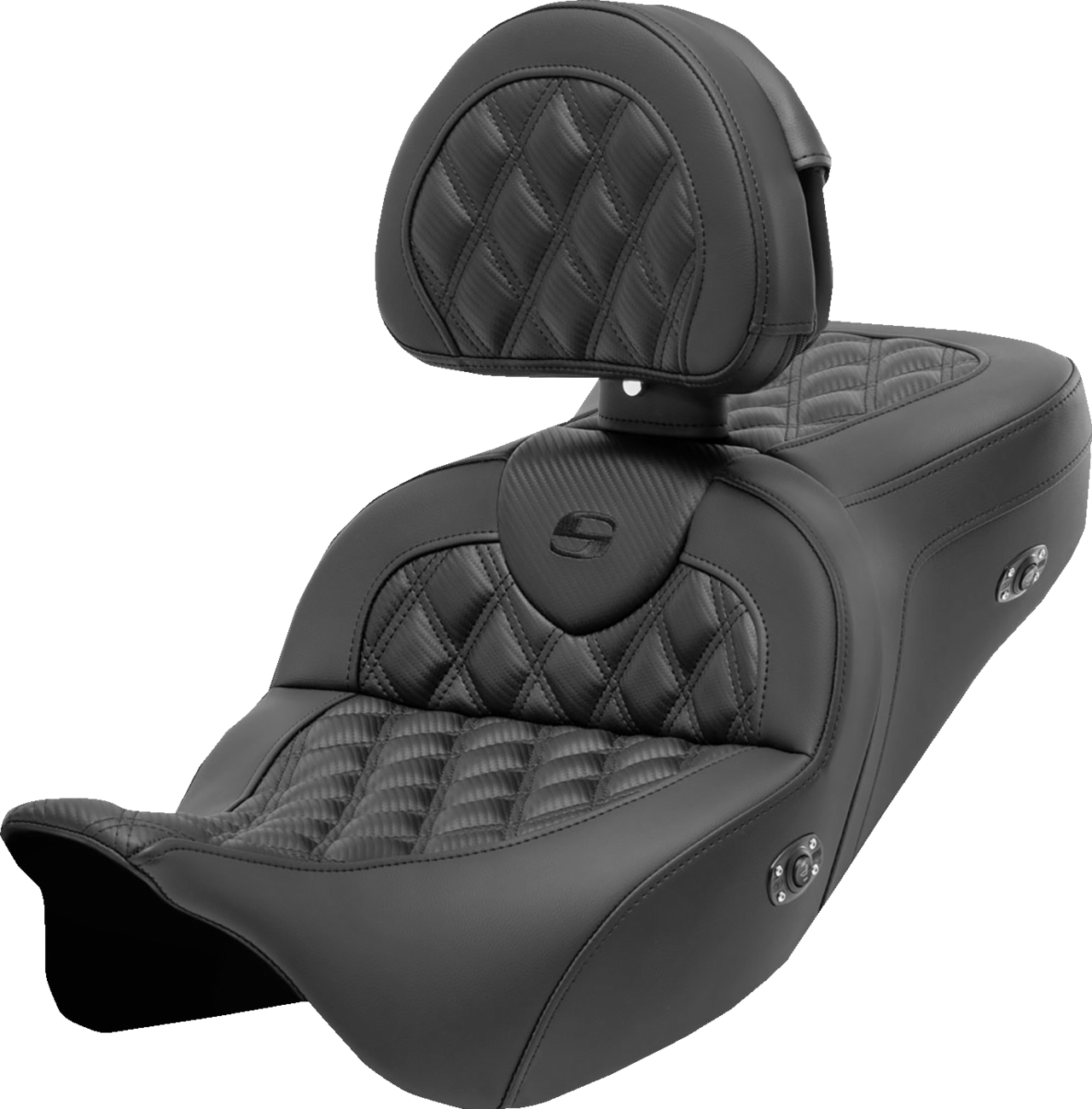 Saddlemen Roadsofa Carbon Lattice Heated Seat w/ Backrest 2008-24 Harley Touring