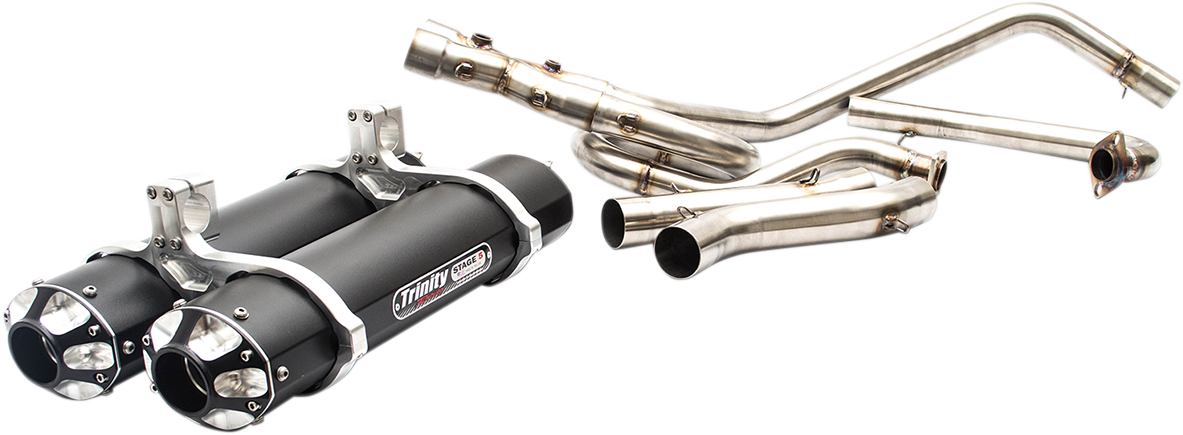 Trinity Racing Black Stage 5 2-2 Exhaust for 2014-2023 Kawasaki KRF 800 Teryx