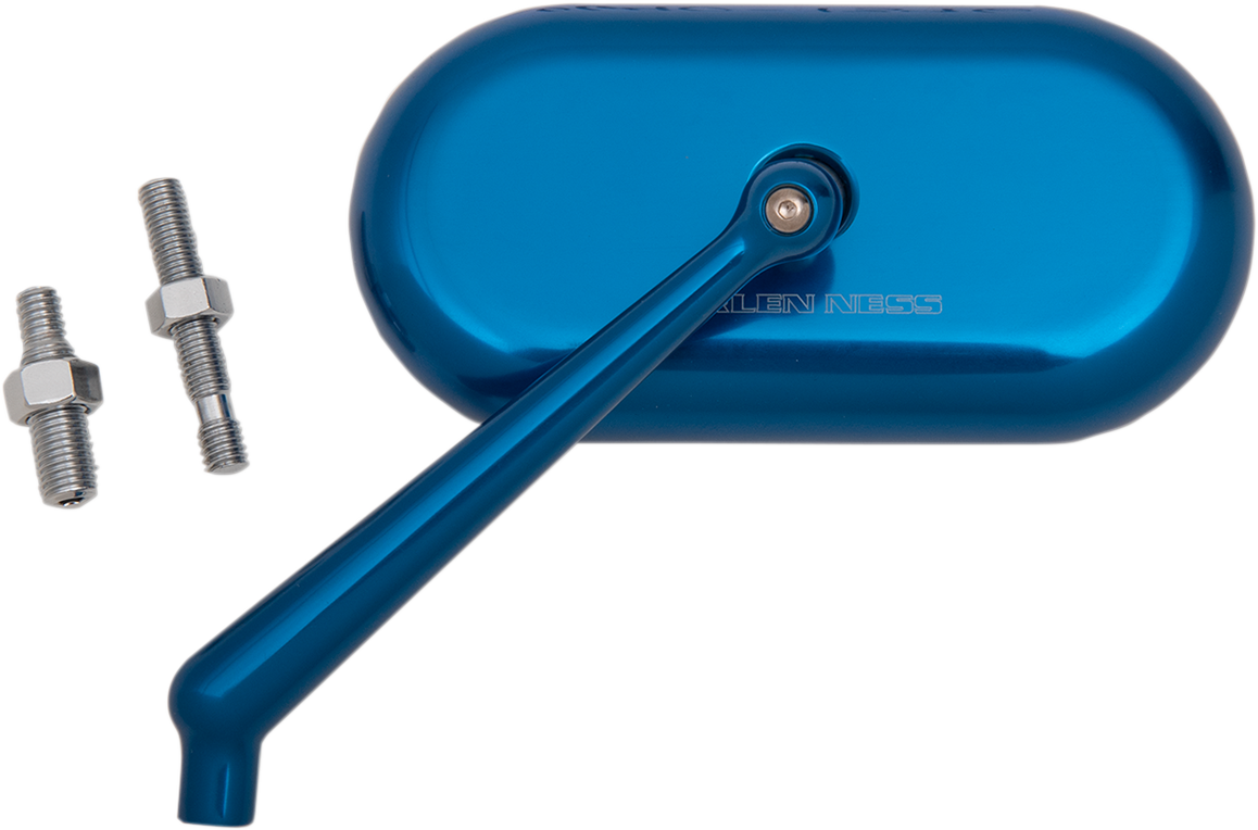 Arlen Ness Blue Oval Convex Side View Screw in Left Side Single Handlebar Mirror