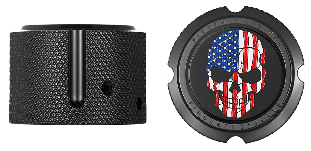Figurati Designs Skull Flag Front Axle Nut Black Covers for 2002-2022 Harley