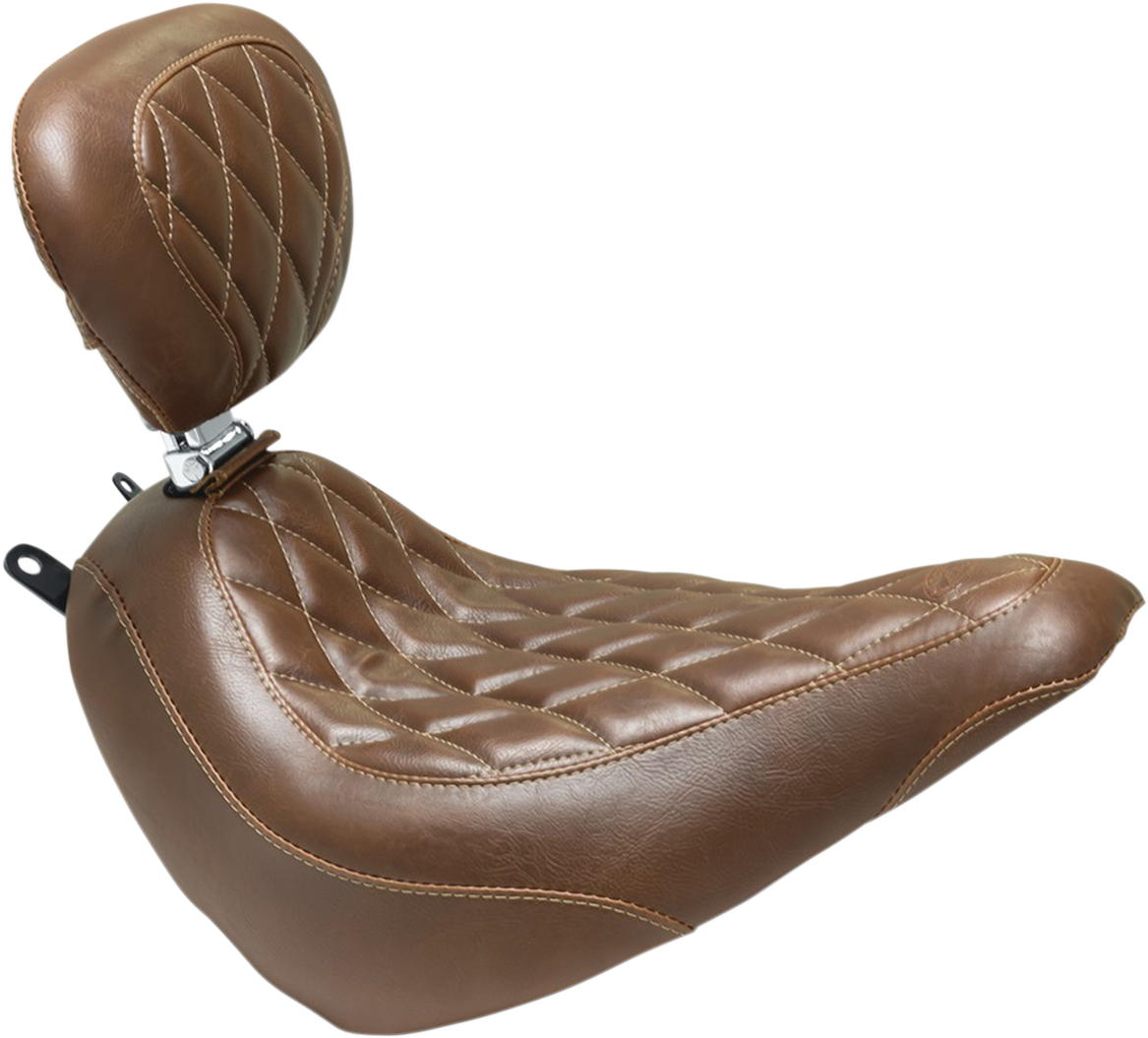 Mustang Tripper Brown Diamond Solo Seat & Backrest for 18-25 Harley Softail FLHC